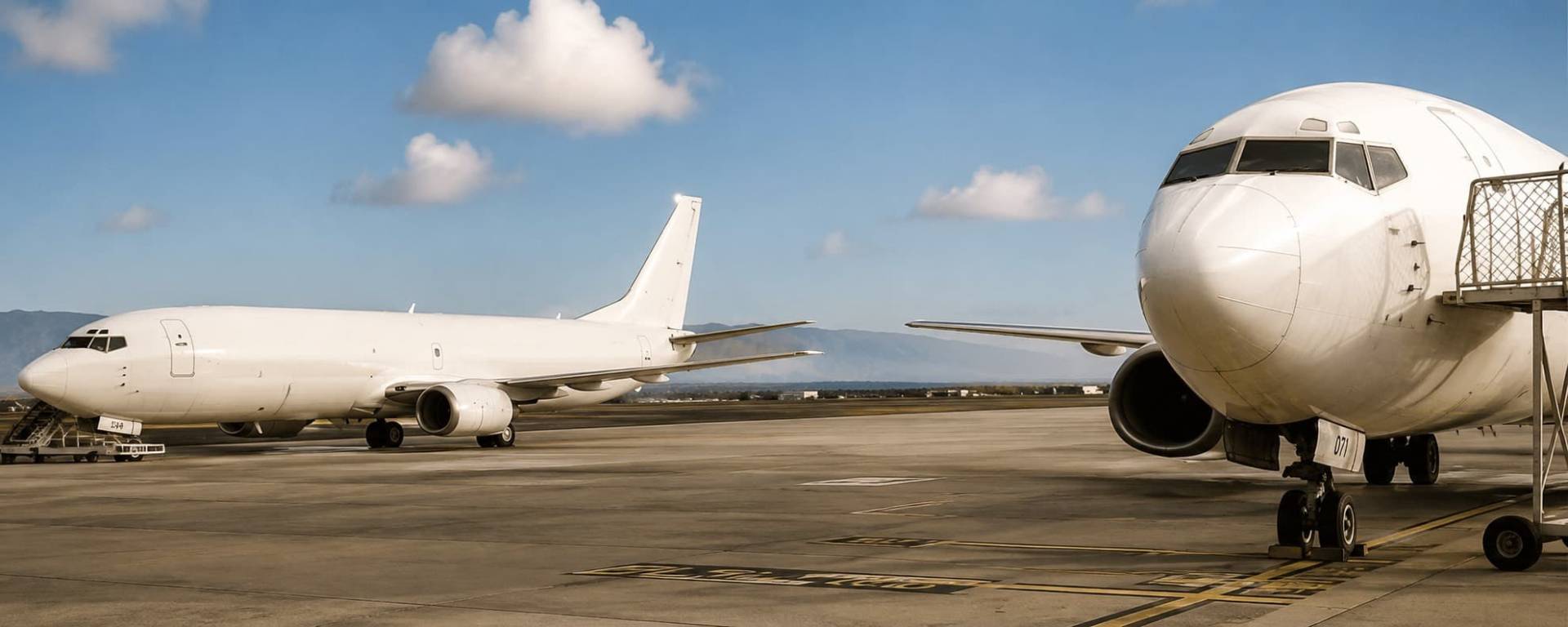 Charter aircraft fleet lined up on the tarmac